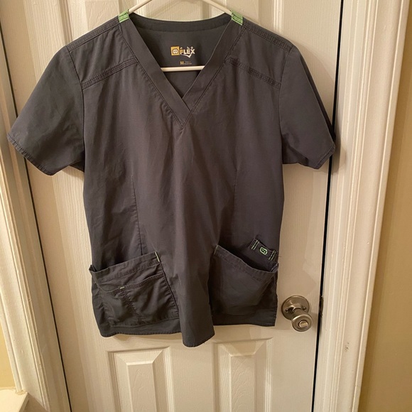 Gray V-Neck Scrub Top - Picture 1 of 8